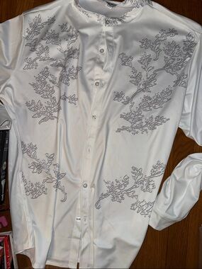 Men's White coral grey Button-Up Shirt Miami resort fun chic